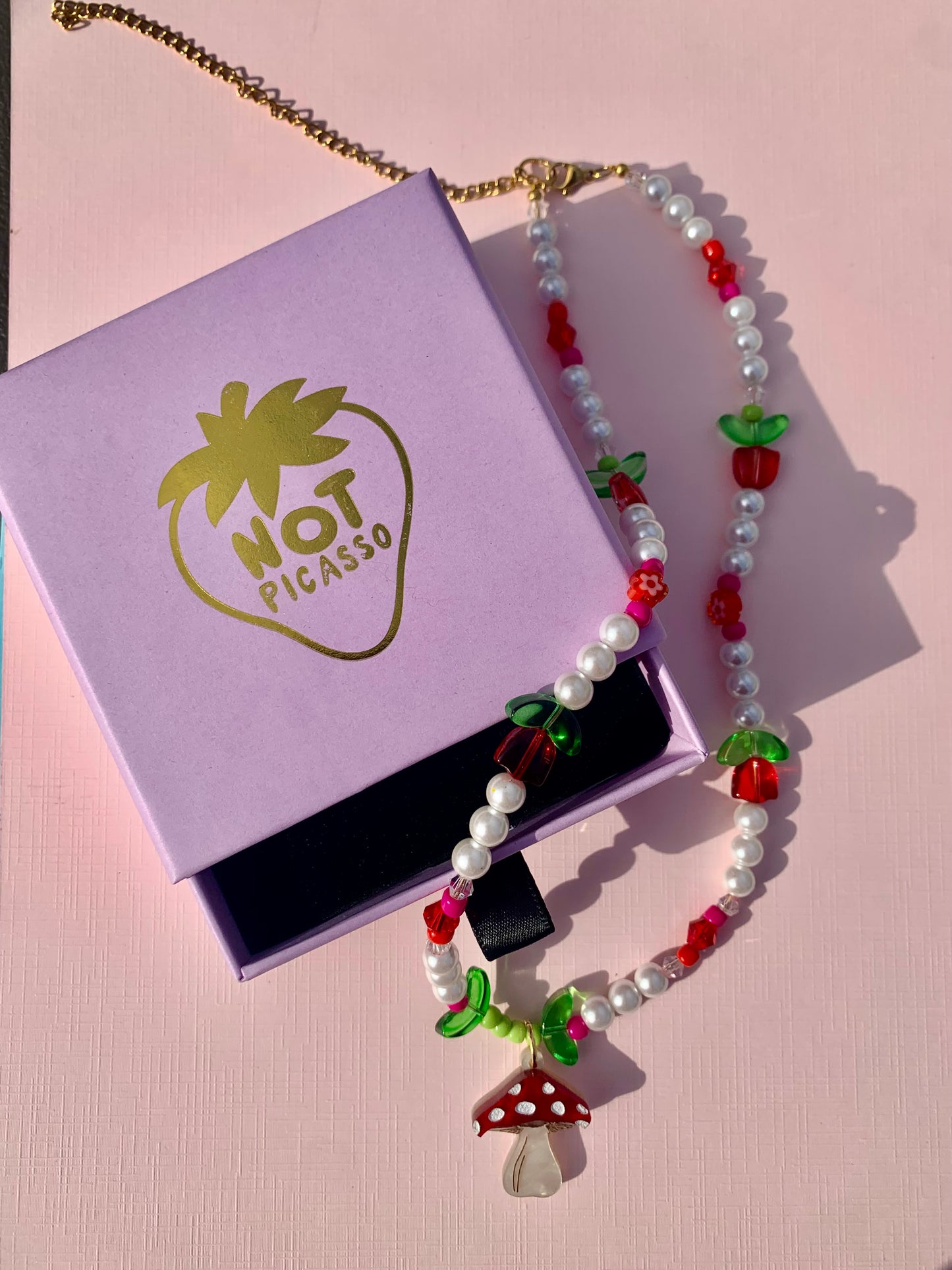 Mini Mushroom Beaded Necklace