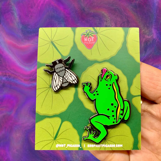 Frog and Fly Enamel Pin Set