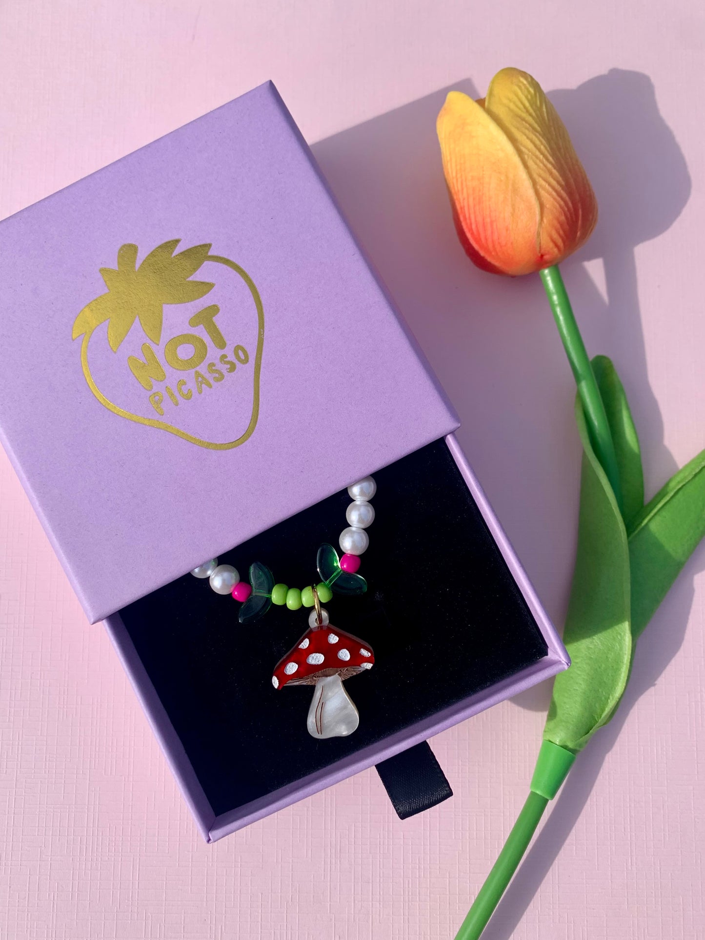 Mini Mushroom Beaded Necklace