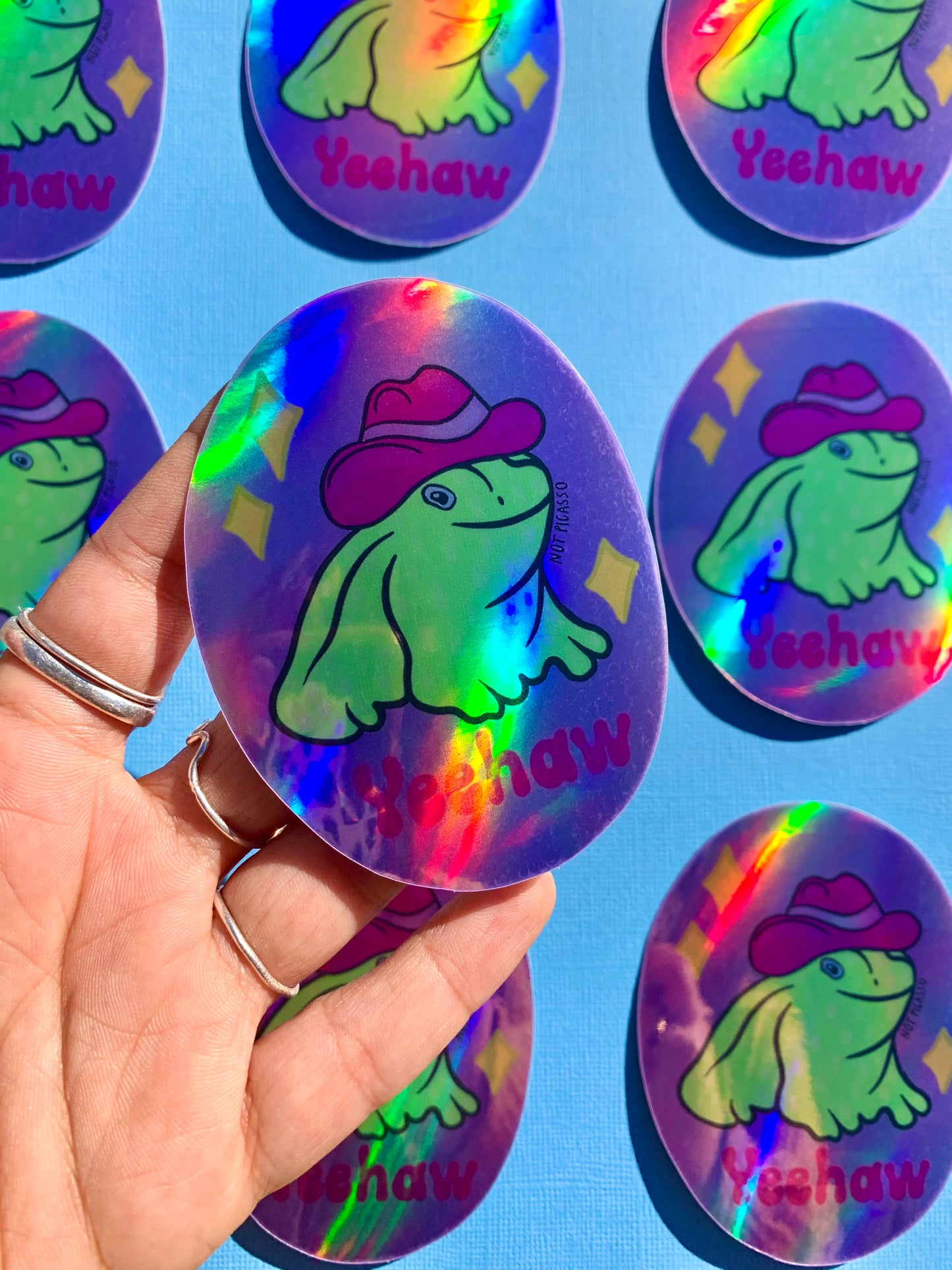 Yeehaw Frog Holographic Sticker