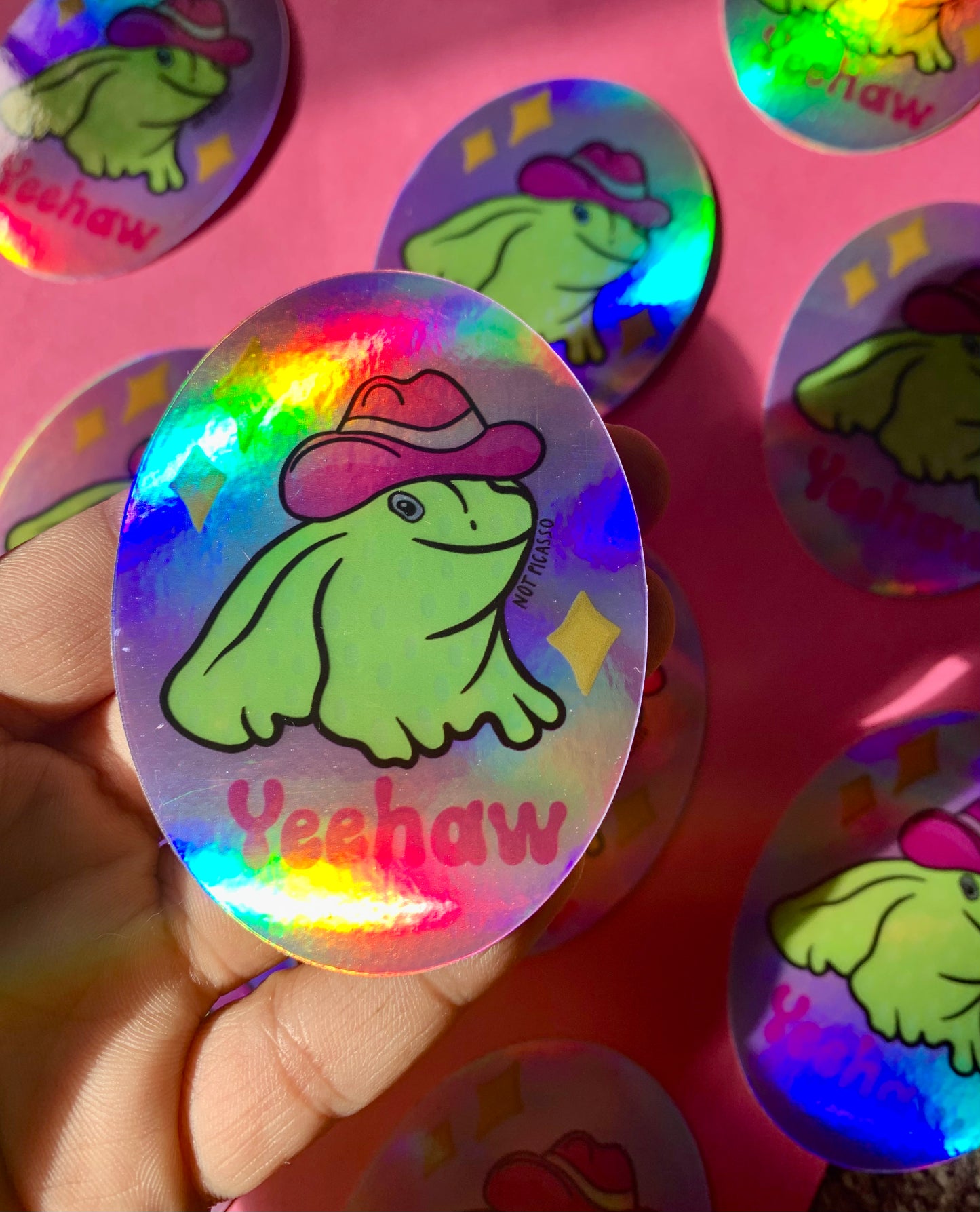 Yeehaw Frog Holographic Sticker
