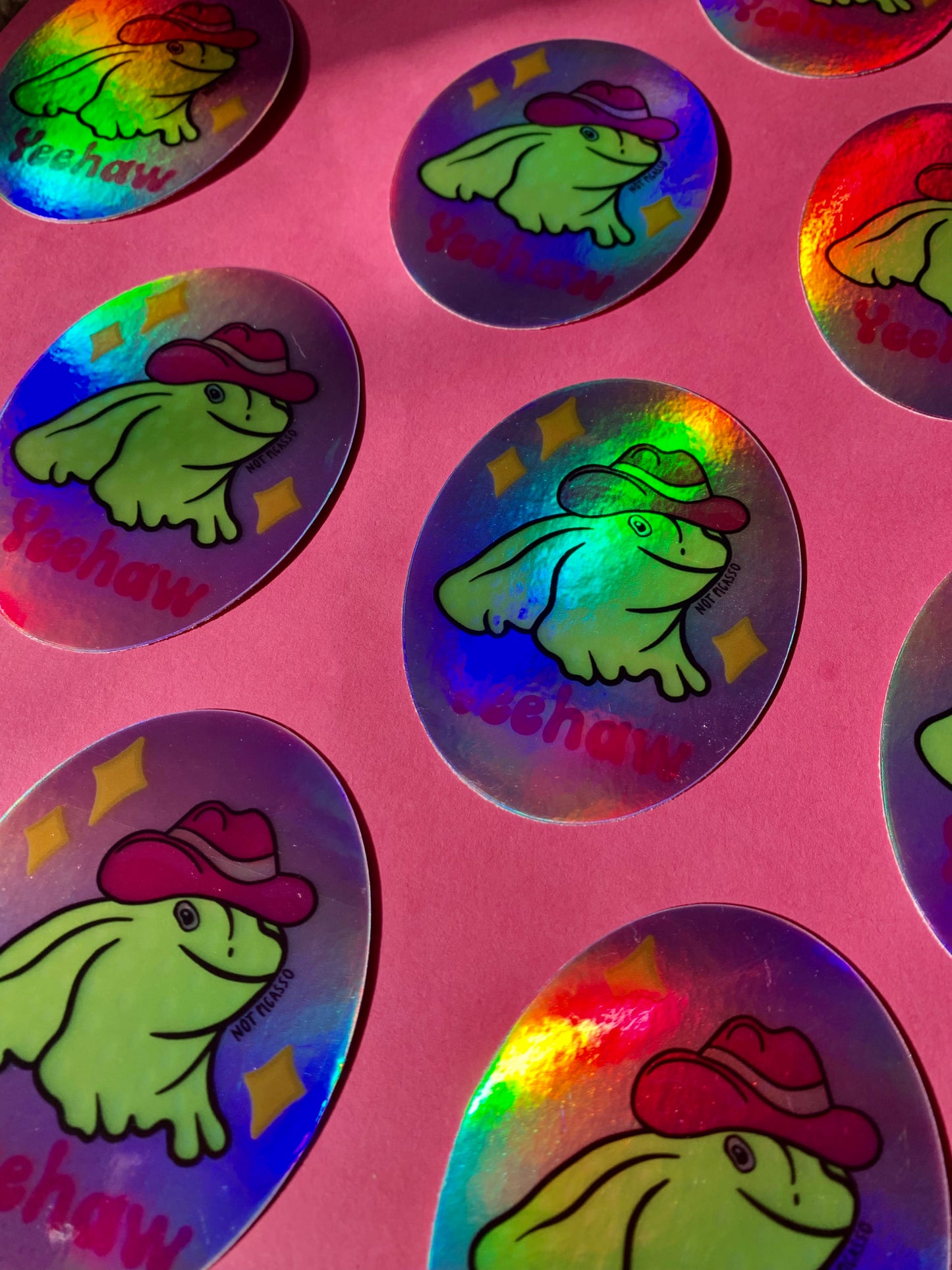 Yeehaw Frog Holographic Sticker