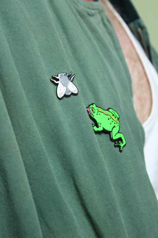 Frog and Fly Enamel Pin Set